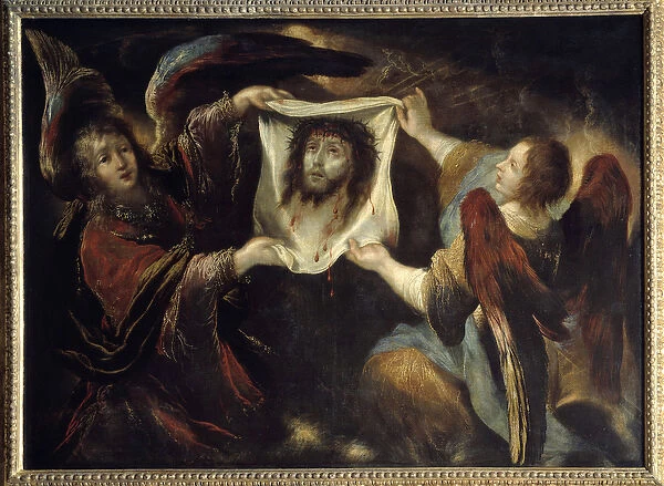 Two angels presenting the holy face Head of Christ from the face