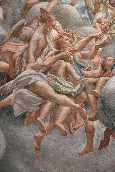 Angles playing musical instruments, , detail of 3660852, 1526-30 (fresco)