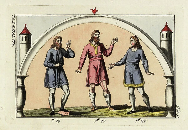 Anglo-Saxon men in tunics. 1796 (engraving)