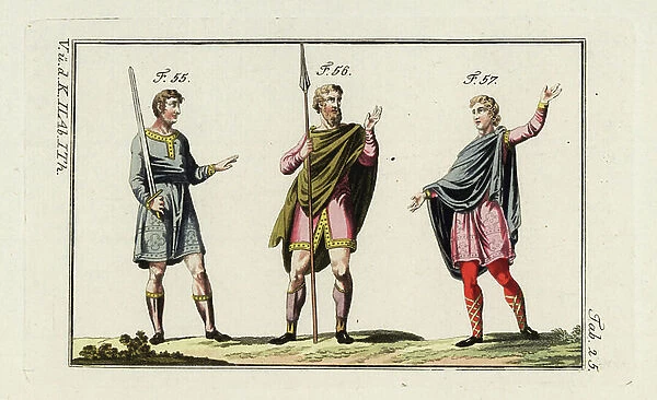 Anglo Saxon soldiers and nobleman. 1796 (engraving)