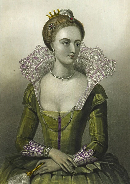 Anne of Denmark, Queen Consort of James I of Great Britain, 1856 (coloured engraving)