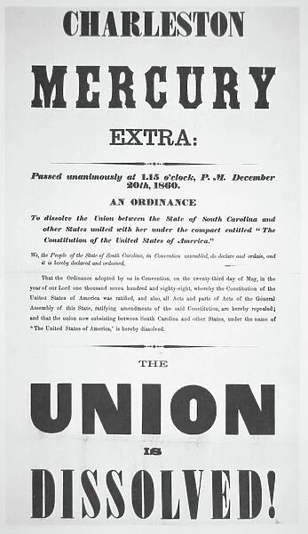 Announcement of South Carolinas Secession from the Union on 20th December 1860