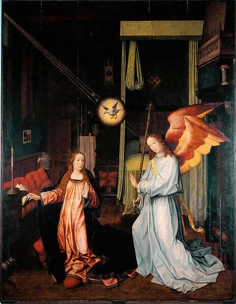 Annunciation Painting on wood by Jan Provost (ca. 1465-1529) Dim