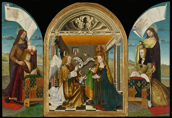 The Annunciation with Saints and Donors, called The Latour d Auvergne Triptych, c