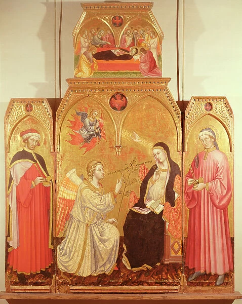 The Annunciation with St. Cosmas and St. Damian, 1409 (gold leaf & tempera on panel)