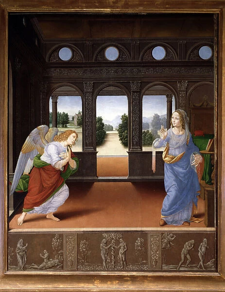 The Annunciation, and story of Adam and Eve - Oil on canvas, c. 1480