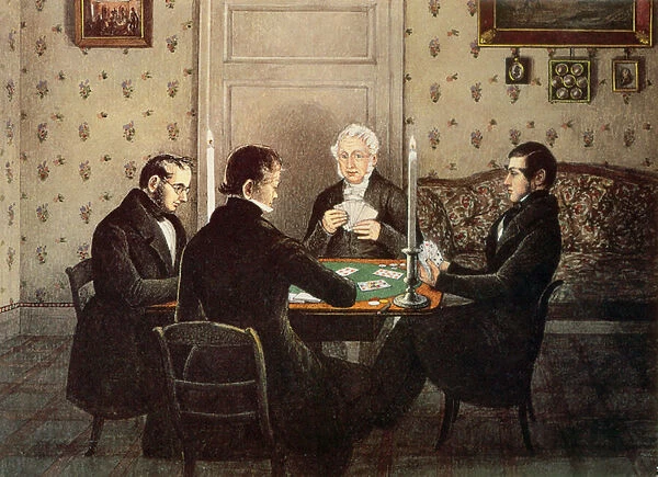 Anthony playing cards with his friends, 19th century