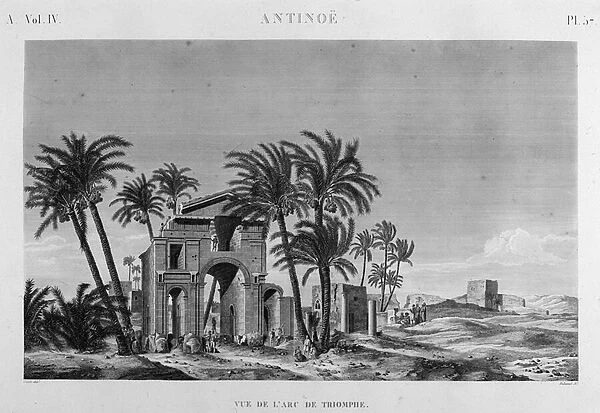 Antinoe: view of the Arc de Triomphe in 'Description of Egypt'