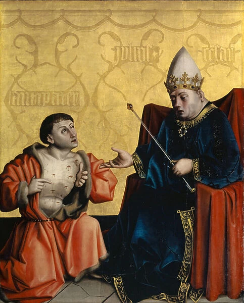 Antipater kneeling before Juilus Caesar from the Heilspiegel Altarpiece, c