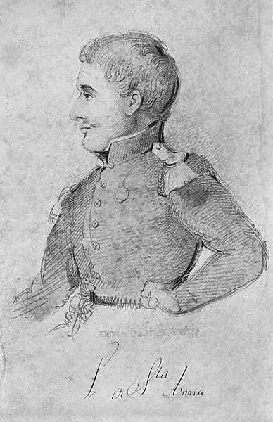 Antonio Lopez de Santa Anna, 1837 (pencil on paper) (b  /  w photo)