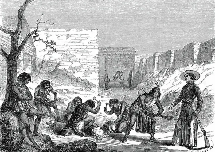 Framed Print : Apache prisoners working at the silver foundry in Corralitos, MEXICO Framed Print : Apache prisoners working at the silver foundry in Corralitos, MEXICO