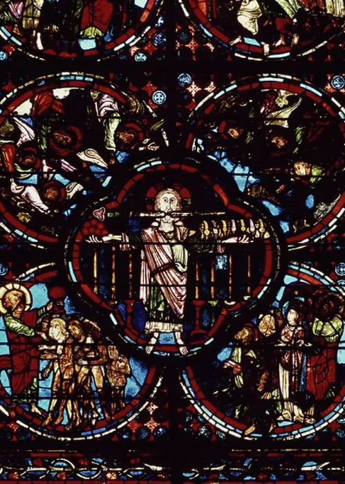 Framed Print : The Apocalypse, detail lower section of gothic window, 12th-13th century, Cathedral of Bourges, France