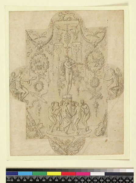 Apollo and the Muses, c. 1520-99 (graphite, pen & wash on paper)