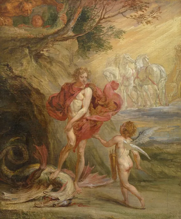 Framed Print : Apollo and Python (oil on canvas)