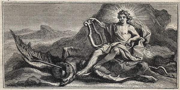 Apollo slaying the Hydra - Apollo terrassant l Hydre - Engraving by Gerard Edelinck