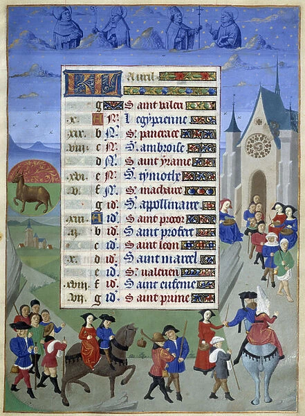 April calendar page: 'The return of the pelerins'
