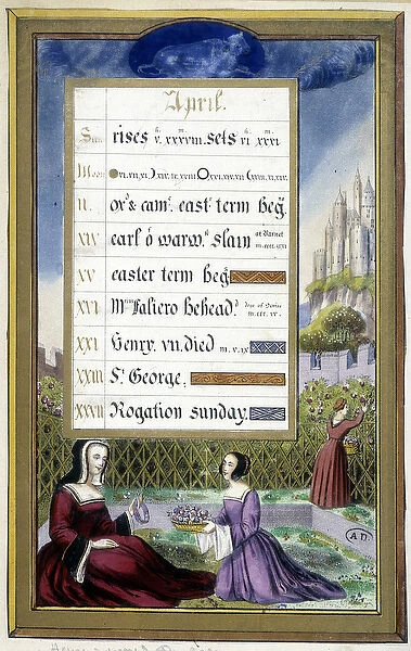April: Ladies in a garden (Taurus) - facsimile of the Hours of Anne of Brittany