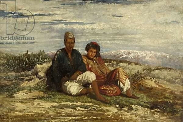 Two Arab Figures Seated (oil on canvas)
