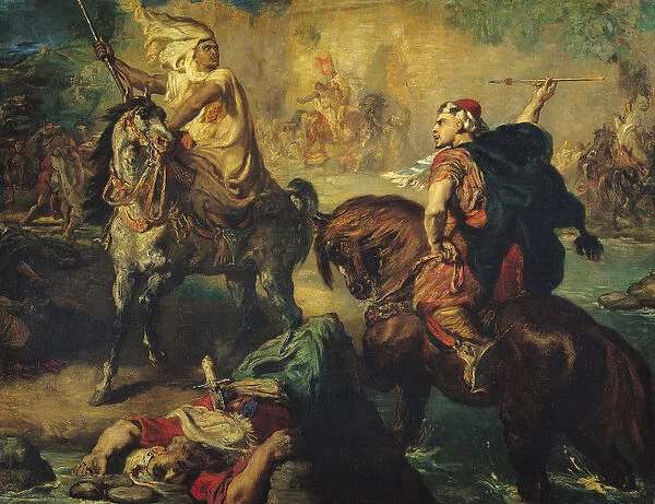 Arab Tribal Chiefs in Single Combat, under the Ramparts of a Town, 1852 (oil on canvas)