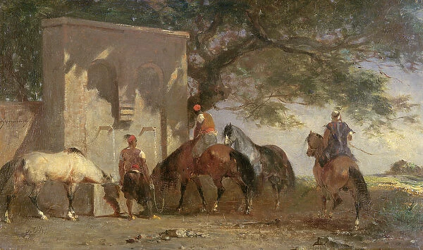 Arabs Watering Their Horses, c. 1865-75 (oil on panel)