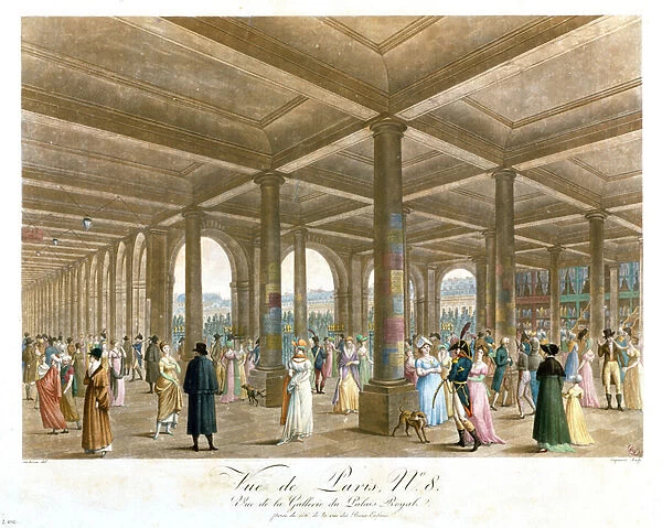 Arcade of the Palais Royal, engraved by Coquerel (litho)