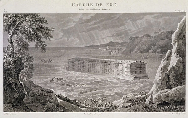 The Arch of Noe under the Deluge - engraving by Fortier and Bovinet, 18th century