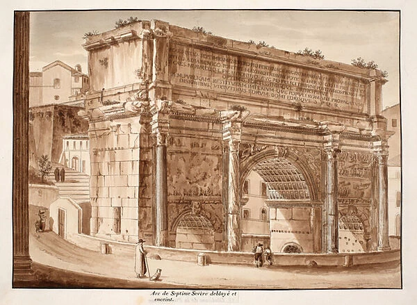The Arch of Septimius Severus, excavated and surrounded by a wall