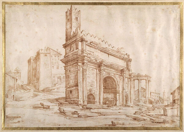 The Arch of Septimus Severus, Rome (pen & ink on paper)
