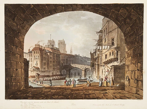 From under the Arch of St Michels Bridge, illustration from Versailles