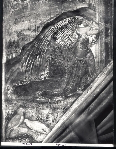 Archangel Gabriel, detail from the Annunciation (fresco) (b  /  w photo)