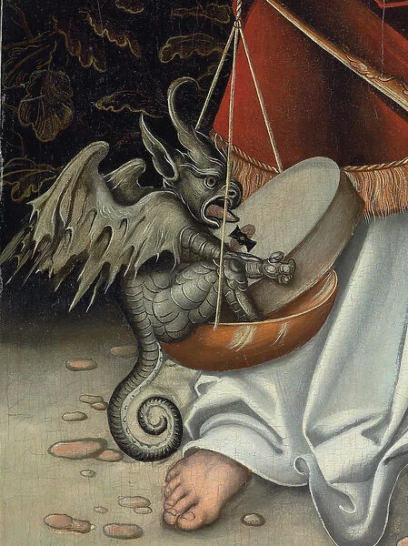 The Archangel Michael holding the Scales of Justice (detail) (oil on panel)