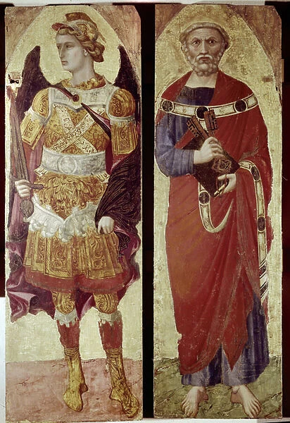 Archangel Michael and St Peter, detail of a polyptic (tempera on wood, 14th century)