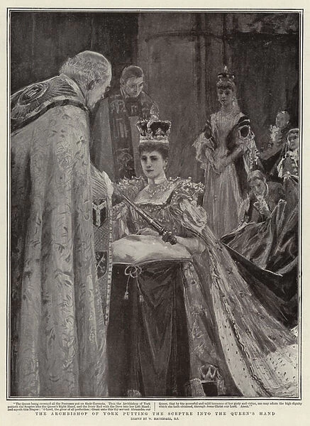 The Archbishop of York putting the Sceptre into the Queens Hand (litho)