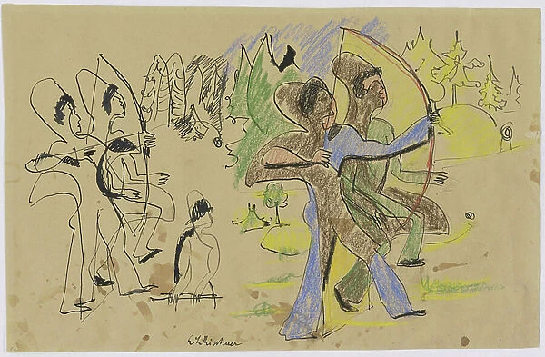 Archers, c.1935 (pen & chalk on brown paper)