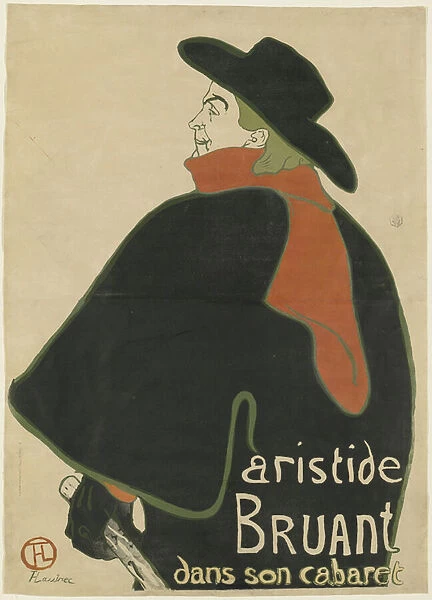 Aristide Bruant, in His Cabaret, 1893 (colour litho on buff wove paper)