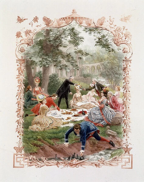 Aristocrat picnic in the gardens of the castle of Versailles