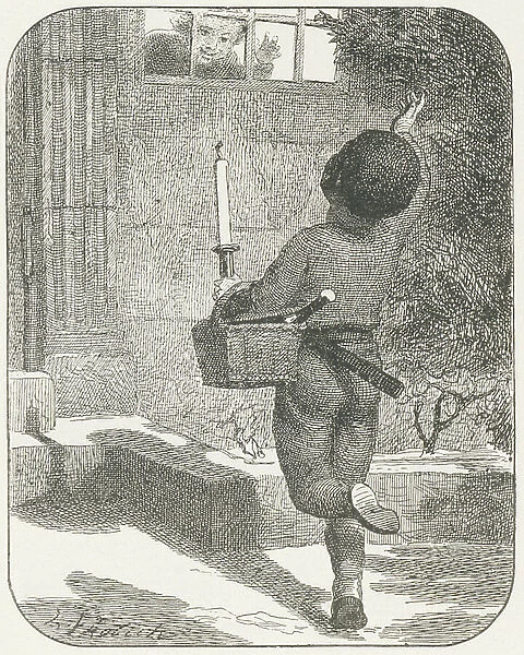 Arlequin tries his luck with Leandre, Pierrot's neighbor (verse 5), 1880 (engraving)