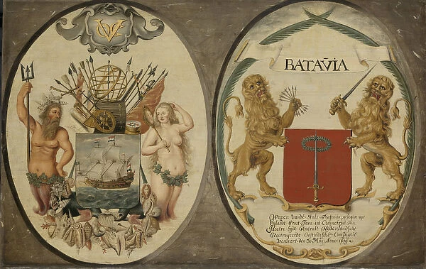 The Arms of the Dutch East India Company and of the Town of Batavia, 1651 (oil on panel)
