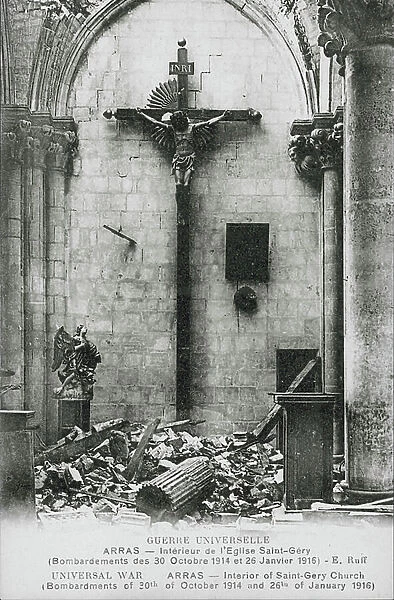 Arras, Interieur de l'Eglise Saint-Gery, Bombardement des 30 Octobre 1914 et 26 Janvier 1916 (b / w photo)