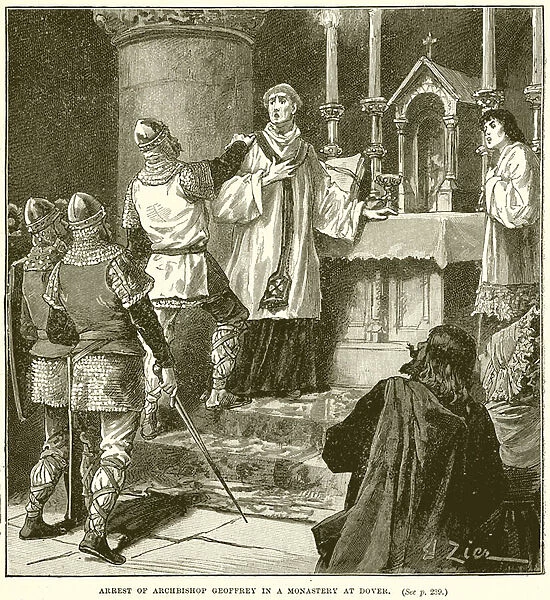 Arrest of Archbishop Geoffrey in a Monastery at Dover (engraving)