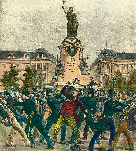 Arrest of depute Pierre Baudin (1863-1917) during a demonstration on May 1st at the Place de La Republique in Paris