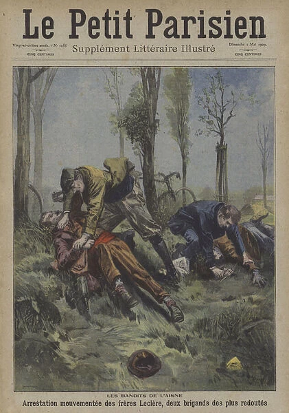 Arrest of the Leclere brothers, two of the most feared bandits of Aisne, France (colour litho)