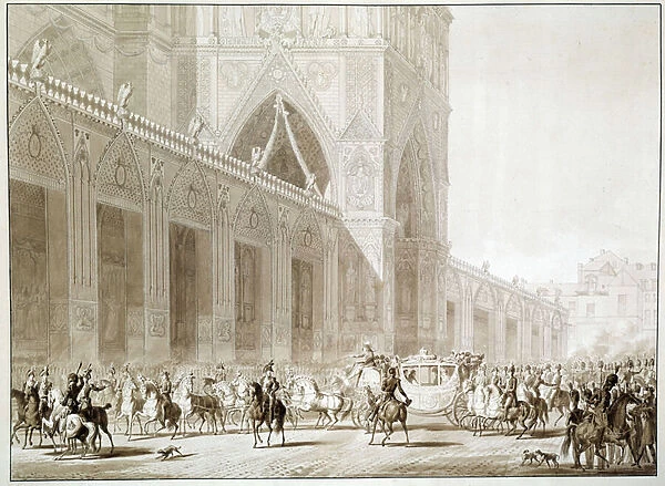 The arrival in carriage of Emperor Napoleon I (1769-1821