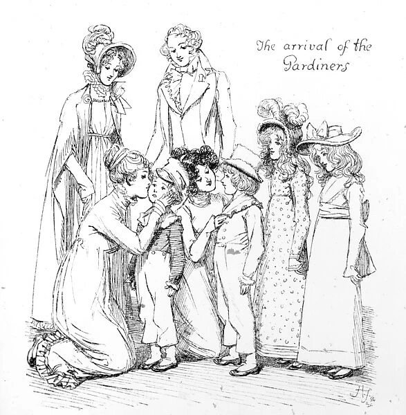 The arrival of the Gardiners, illustration from Pride & Prejudice by Jane Austen