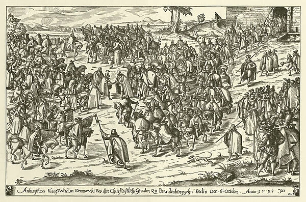 Arrival of King Christian IV of Denmark in Berlin on a visit to the John George, Elector of Brandenburg, 6 October 1595 (etching)
