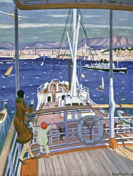 Arrival of the liner Chantilly in the harbor of Marseille, c.1930 (illustration)