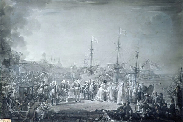 Arrival of Louis XVIII (1755-1824) King of France and Navarre, Calais 24 April 1814 (drawing)