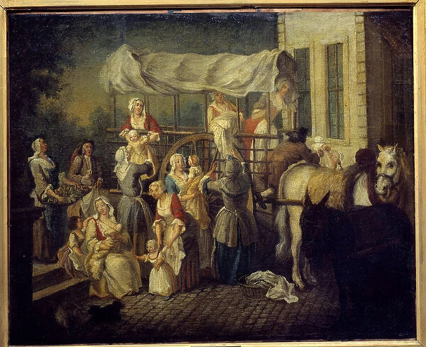 The Arrival of Nurses Painting by Etienne Jeaurat (1699-1789) 18th century Laon