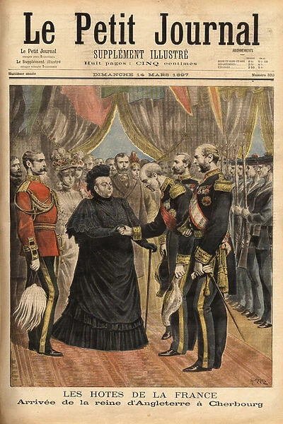 The arrival of the Queen of England, Victoria de Wettin, born of Hanover (1819-1901), to Cherbourg for her annual stay in Nice, was welcomed by French officials. Engraving in 'Le petit journal'14  /  03  /  1897. Selva Collection