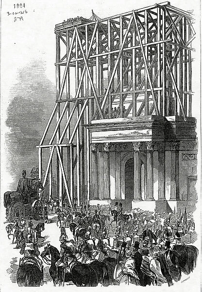 Arrival of the Wellington Statue at the Arch, published in The Illustrated London News